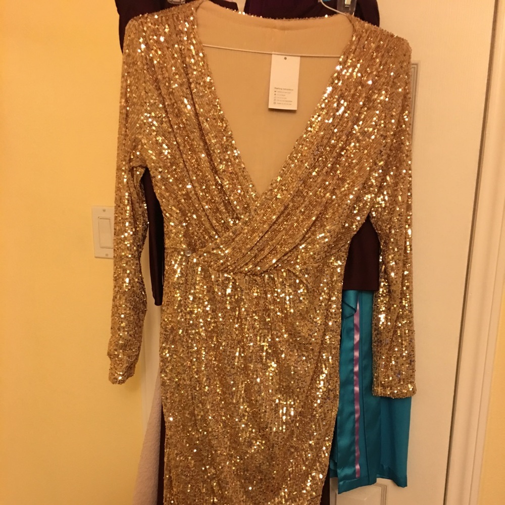 Wrap Ruched Irregular Sequin Party Dresses Size S
